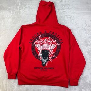 Crooks & Castles Hoodie Mens Large Red Regular Medusa Graphic Streetwear 2000s